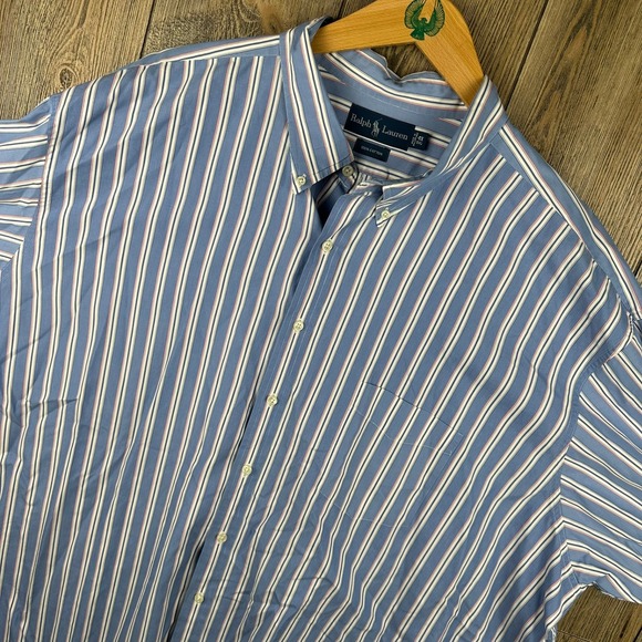 Ralph Lauren Striped Button Down Shirt Men 4XB Blue White Red Cotton Big & Tall - Picture 1 of 5